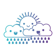 kawaii sun and cloud with rain in degraded blue to purple color contour