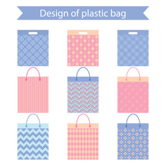 Design of plastic bag, set of vector icons.