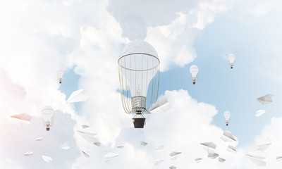 Flying hot air balloons in the air.