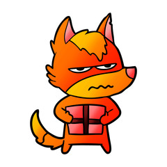 fox cartoon character with present