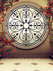 Zdobione okno z pnącymi różami