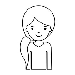 Obraz premium half body woman with pigtail hair in monochrome silhouette