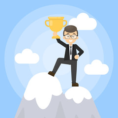 Businessman on mountain.