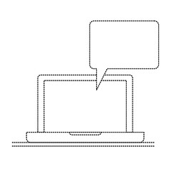 laptop computer with bubble dialogue in monochrome dotted silhouette