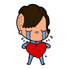 cartoon crying girl with love heart