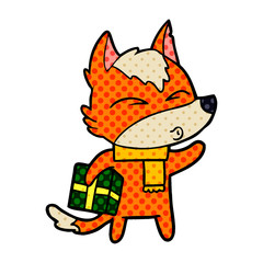 fox cartoon character with present