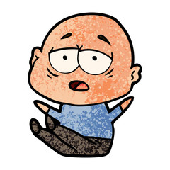cartoon tired bald man
