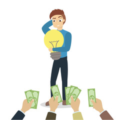 Giving money for idea.