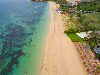 Aerial view of Nusa Dua beach from drone, Bali island, Indonesia