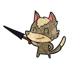 friendly cartoon wolf with umbrella