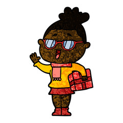 cartoon happy woman wearing spectacles