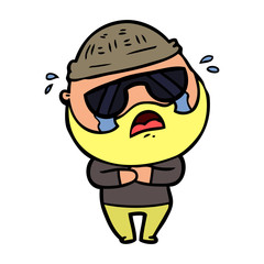 Obraz premium cartoon bearded man crying wearing sunglasses
