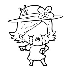 cartoon girl crying and pointing