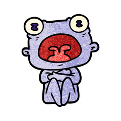cartoon weird alien huddled up