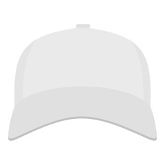 White baseball cap in front icon. Flat illustration of white baseball cap in front vector icon for web.