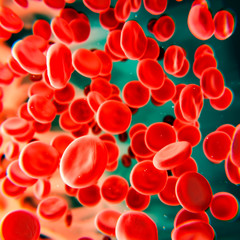 Red blood cells floating in plasma, microscopy stylized