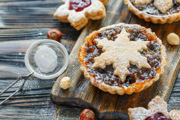Tartlets with dried fruits, orange jam and nuts.
