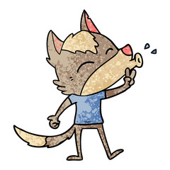 howling cartoon wolf wearing clothes