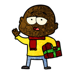 cartoon tired bald man