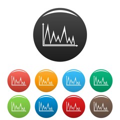 Finance graph icons set in simple style many color circle isolated on white background