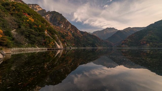 Time lapse of mirror reflections on a beautiful lake at Cui Hua mountain in Xian, China.
