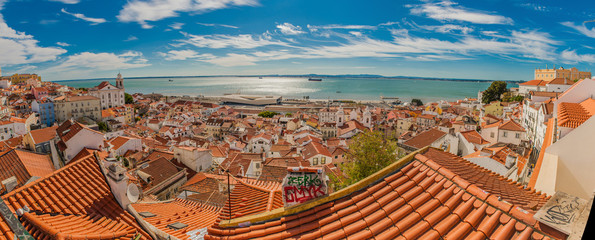 Portugal Lisbon panorama view of the city, roof tops from high point