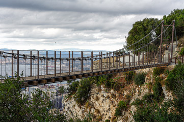 Windsor Bridge - Gibraltar`s suspension bridge located in the Upper Rock. Gibraltar (British Overseas Territory).