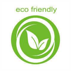 Green Eco friendly business label design. Vector Leaves in circle.
