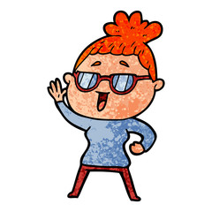 cartoon happy woman wearing spectacles