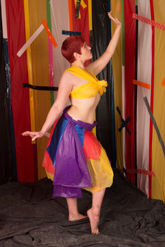 Pretty Pale Model with Short Red Hair in Experimental Trash Bag and Cardboard Set and Costume