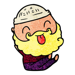 sitting man with beard sticking out tongue