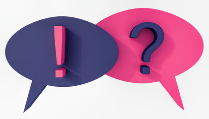 Speech Bubble with question mark and exclamation mark 3d render 3d illustration