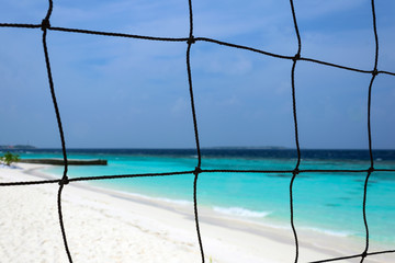 Volleyball net on exotic beach