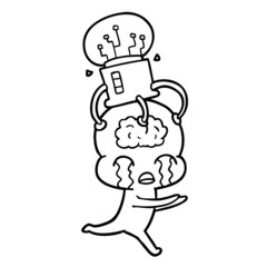cartoon big brain alien crying with brain interface
