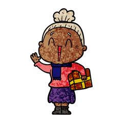 cartoon happy old lady