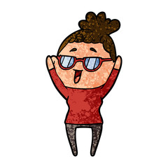 cartoon happy woman wearing spectacles