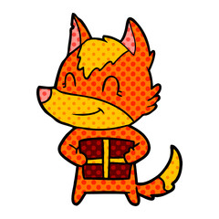 fox cartoon character with present