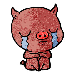cartoon sitting pig crying