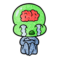 cartoon big brain alien crying
