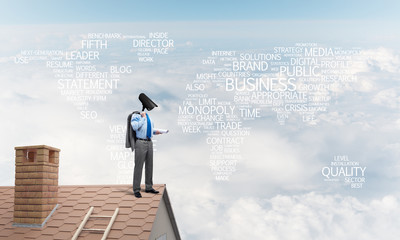 Concept of home security and privacy protection with camera headed man