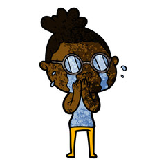 cartoon crying woman wearing spectacles