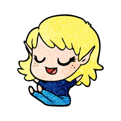 happy cartoon elf girl sitting
