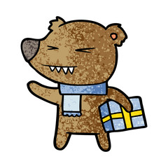 bear cartoon character with present