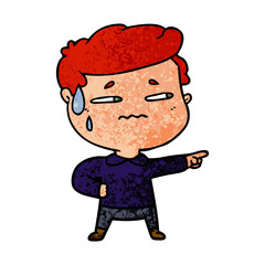 cartoon anxious man pointing