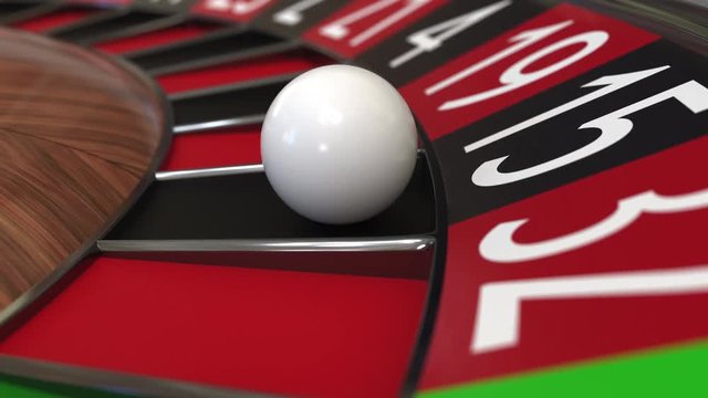 Casino roulette wheel ball hits 15 fifteen black