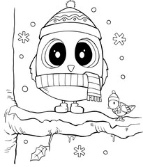 Cute Winter Holiday Owl Vector Illustration Art