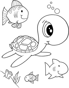  Cute Sea Turtle Vector Illustration Art