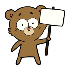 bear cartoon character with protest sign