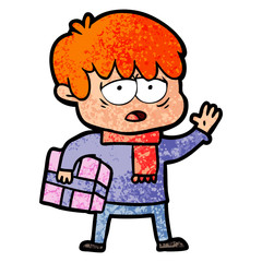 cartoon exhausted boy