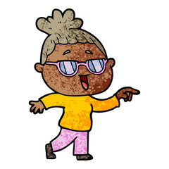 cartoon happy woman wearing spectacles
